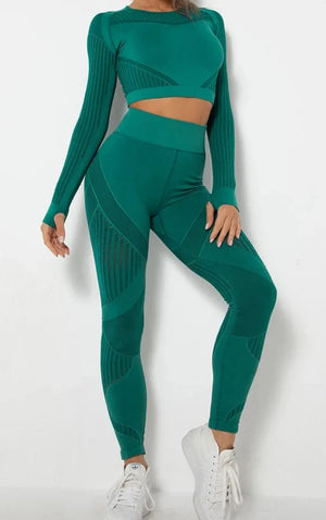 Conjunto Deportivo con Blusa de Manga Larga y Leggings Texturizados Ref. 1048 - Marea Bella Swimwear