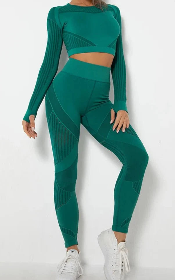 Conjunto Deportivo con Blusa de Manga Larga y Leggings Texturizados Ref. 1048 - Marea Bella Swimwear