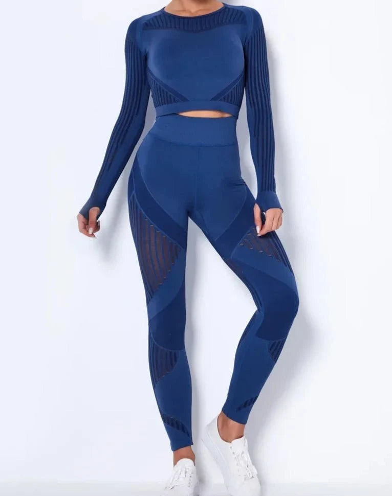 Conjunto Deportivo con Blusa de Manga Larga y Leggings Texturizados Ref. 1048 - Marea Bella Swimwear