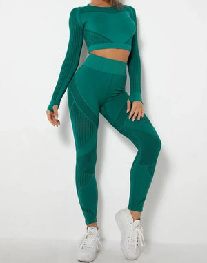 Conjunto Deportivo con Blusa de Manga Larga y Leggings Texturizados Ref. 1048 - Marea Bella Swimwear