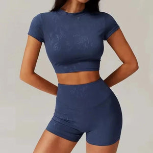 Conjunto Deportivo con Camiseta Ajustada de Manga Corta y Short Ref. 1058 - Marea Bella Swimwear