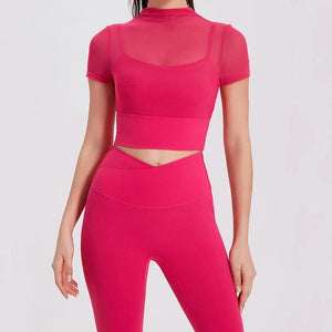Conjunto Deportivo con Top de Manga Corta en Tul y Leggings Ref. 1041 - Marea Bella Swimwear