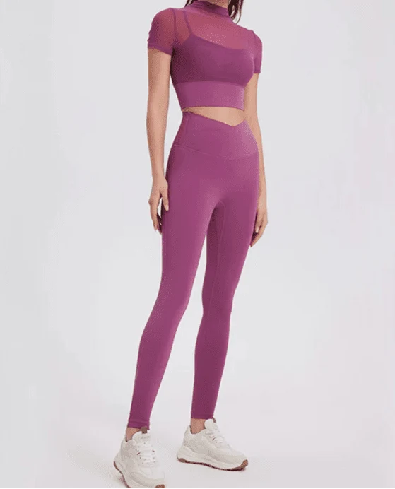 Conjunto Deportivo con Top de Manga Corta en Tul y Leggings Ref. 1041 - Marea Bella Swimwear