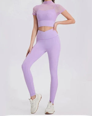Conjunto Deportivo con Top de Manga Corta en Tul y Leggings Ref. 1041 - Marea Bella Swimwear