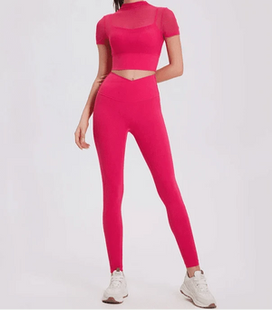 Conjunto Deportivo con Top de Manga Corta en Tul y Leggings Ref. 1041 - Marea Bella Swimwear