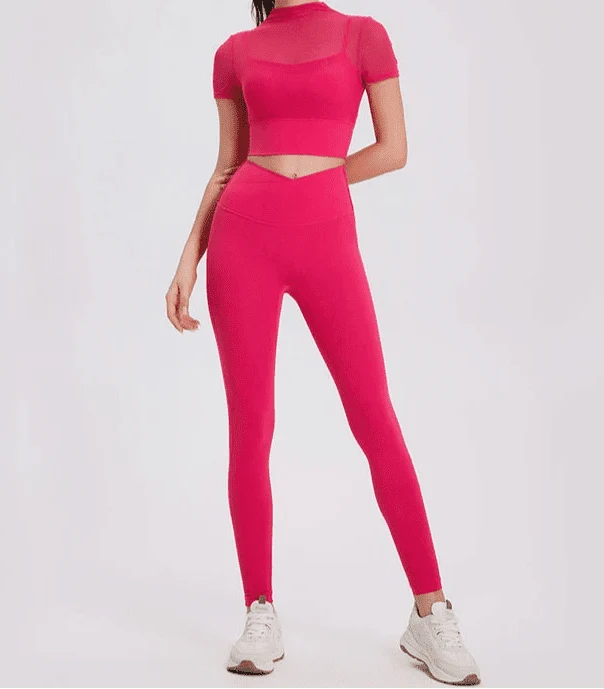 Conjunto Deportivo con Top de Manga Corta en Tul y Leggings Ref. 1041 - Marea Bella Swimwear