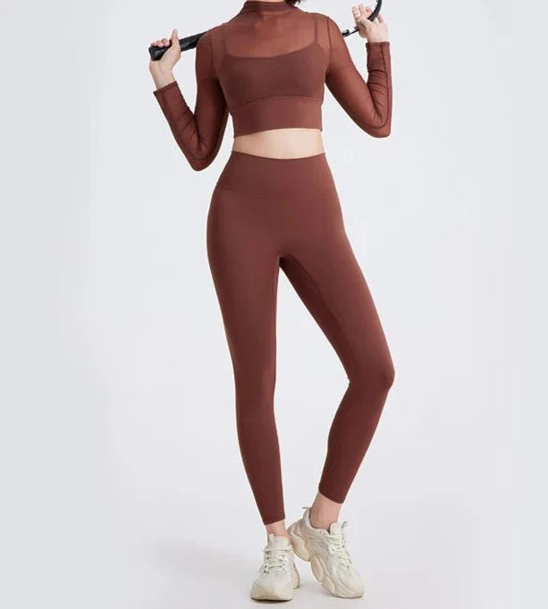 Conjunto Deportivo con Top de Manga Larga en Tul y Leggings Ref. 1040 - Marea Bella Swimwear