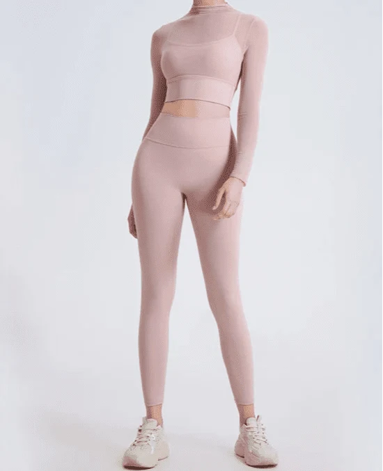 Conjunto Deportivo con Top de Manga Larga en Tul y Leggings Ref. 1040 - Marea Bella Swimwear