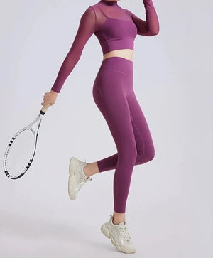 Conjunto Deportivo con Top de Manga Larga en Tul y Leggings Ref. 1040 - Marea Bella Swimwear