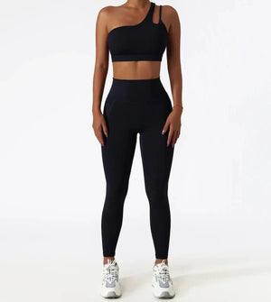 Conjunto Deportivo con Top Un Solo Hombro de Tirantes Dobles y Leggings Ref. 1065 - Marea Bella Swimwear