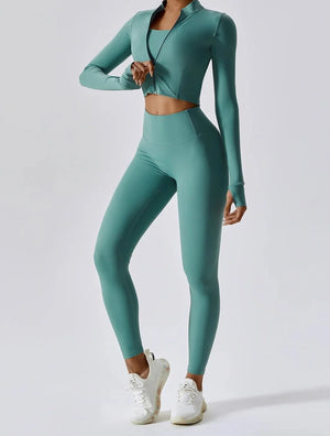 Conjunto Deportivo Liso con Top Chaqueta y Leggings Ref. 1021 - Marea Bella Swimwear