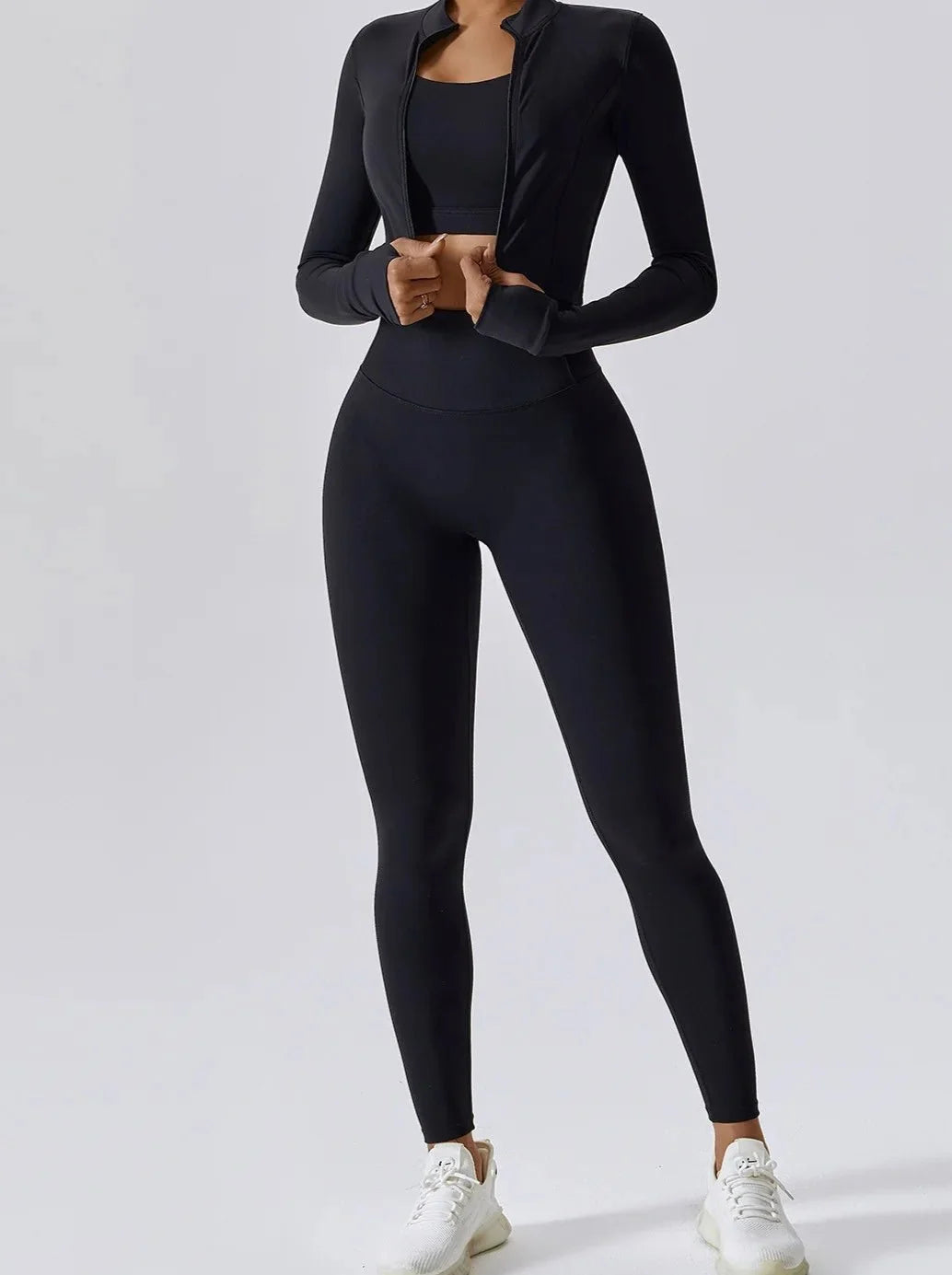 Conjunto Deportivo Liso con Top Chaqueta y Leggings Ref. 1021 - Marea Bella Swimwear