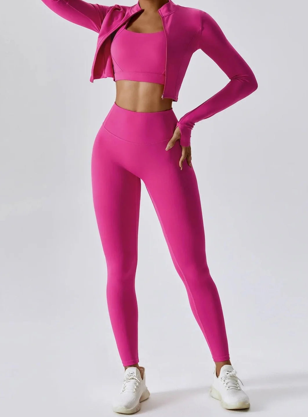 Conjunto Deportivo Liso con Top Chaqueta y Leggings Ref. 1021 - Marea Bella Swimwear