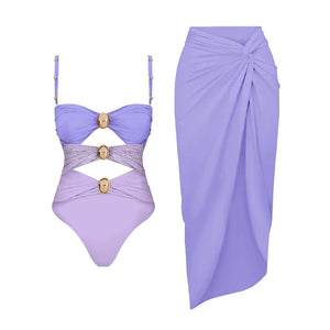 Conjunto de Bañador Bicolor con Detalle Calado y Falda Drapeada Ref. 0570 - Marea Bella Swimwear