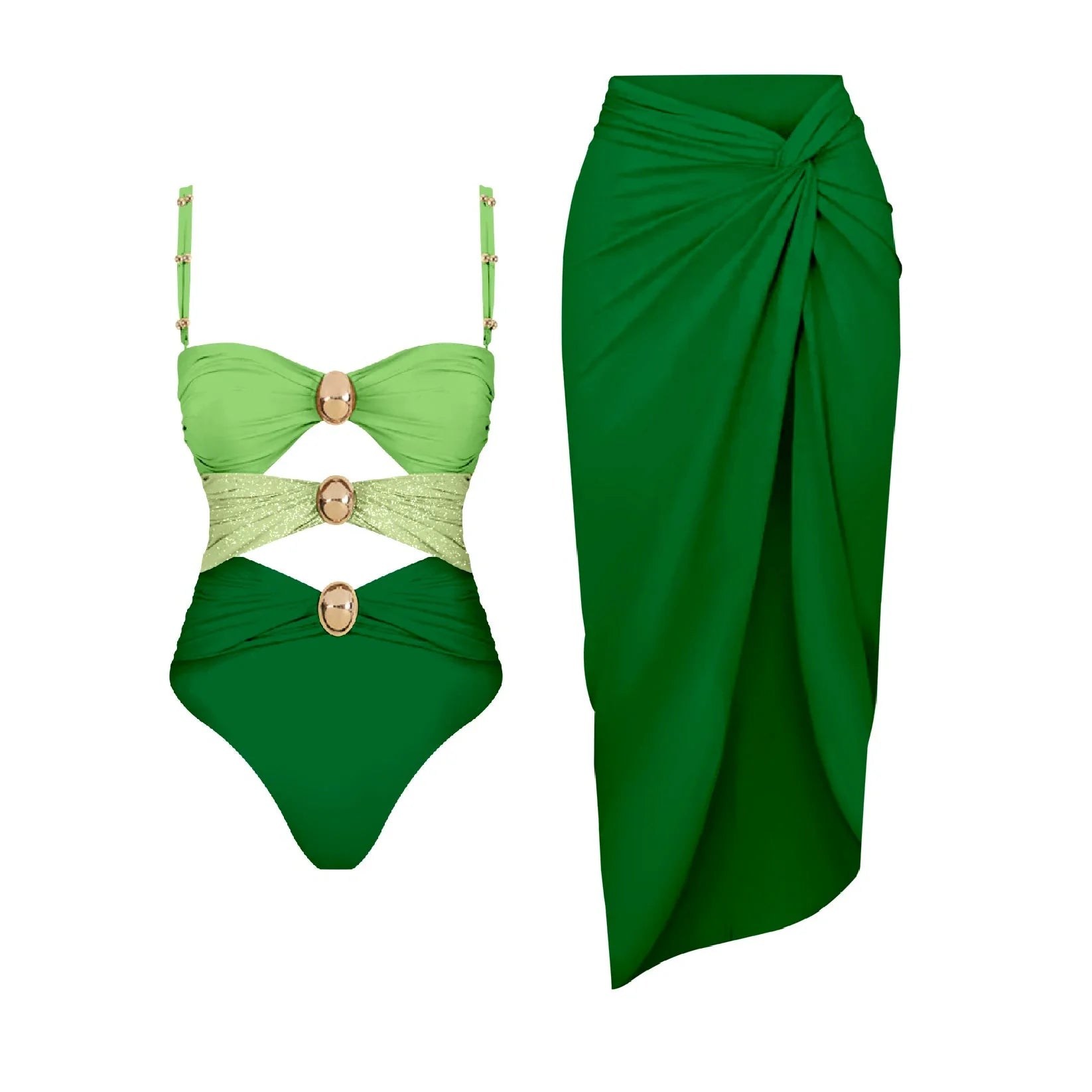 Conjunto de Bañador Bicolor con Detalle Calado y Falda Drapeada Ref. 0570 - Marea Bella Swimwear