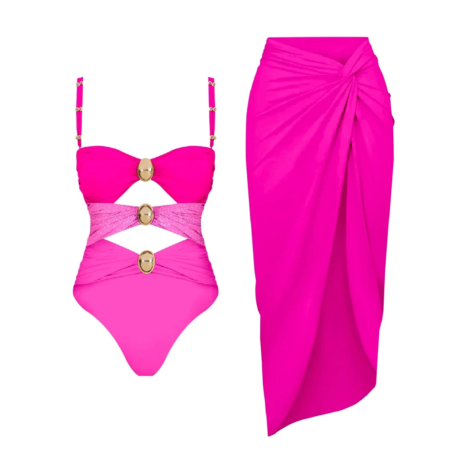 Conjunto de Bañador Bicolor con Detalle Calado y Falda Drapeada Ref. 0570 - Marea Bella Swimwear