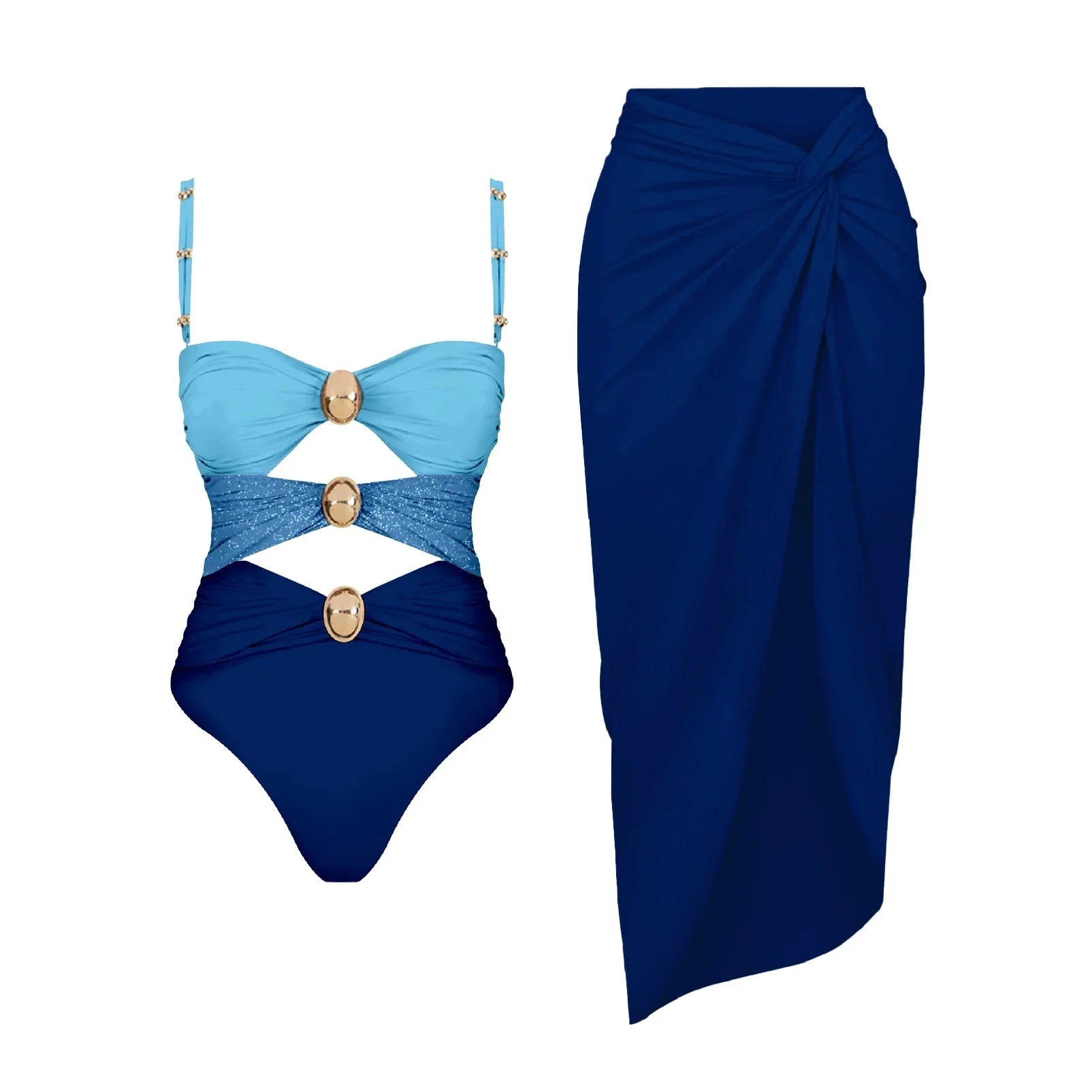 Conjunto de Bañador Bicolor con Detalle Calado y Falda Drapeada Ref. 0570 - Marea Bella Swimwear