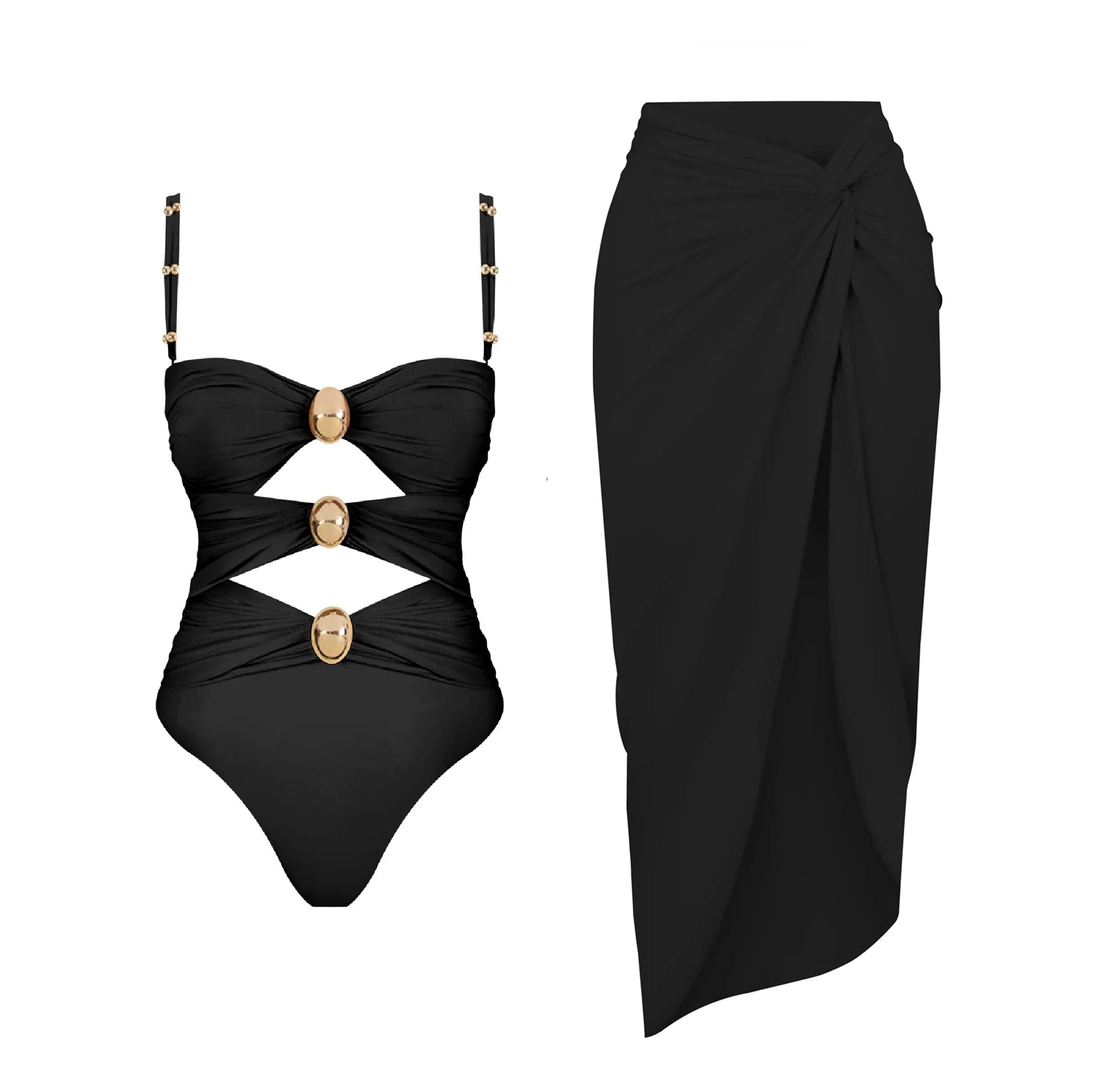 Conjunto de Bañador Bicolor con Detalle Calado y Falda Drapeada Ref. 0570 - Marea Bella Swimwear