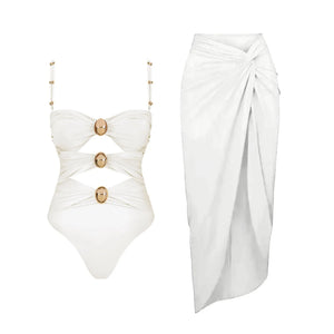 Conjunto de Bañador Bicolor con Detalle Calado y Falda Drapeada Ref. 0570 - Marea Bella Swimwear