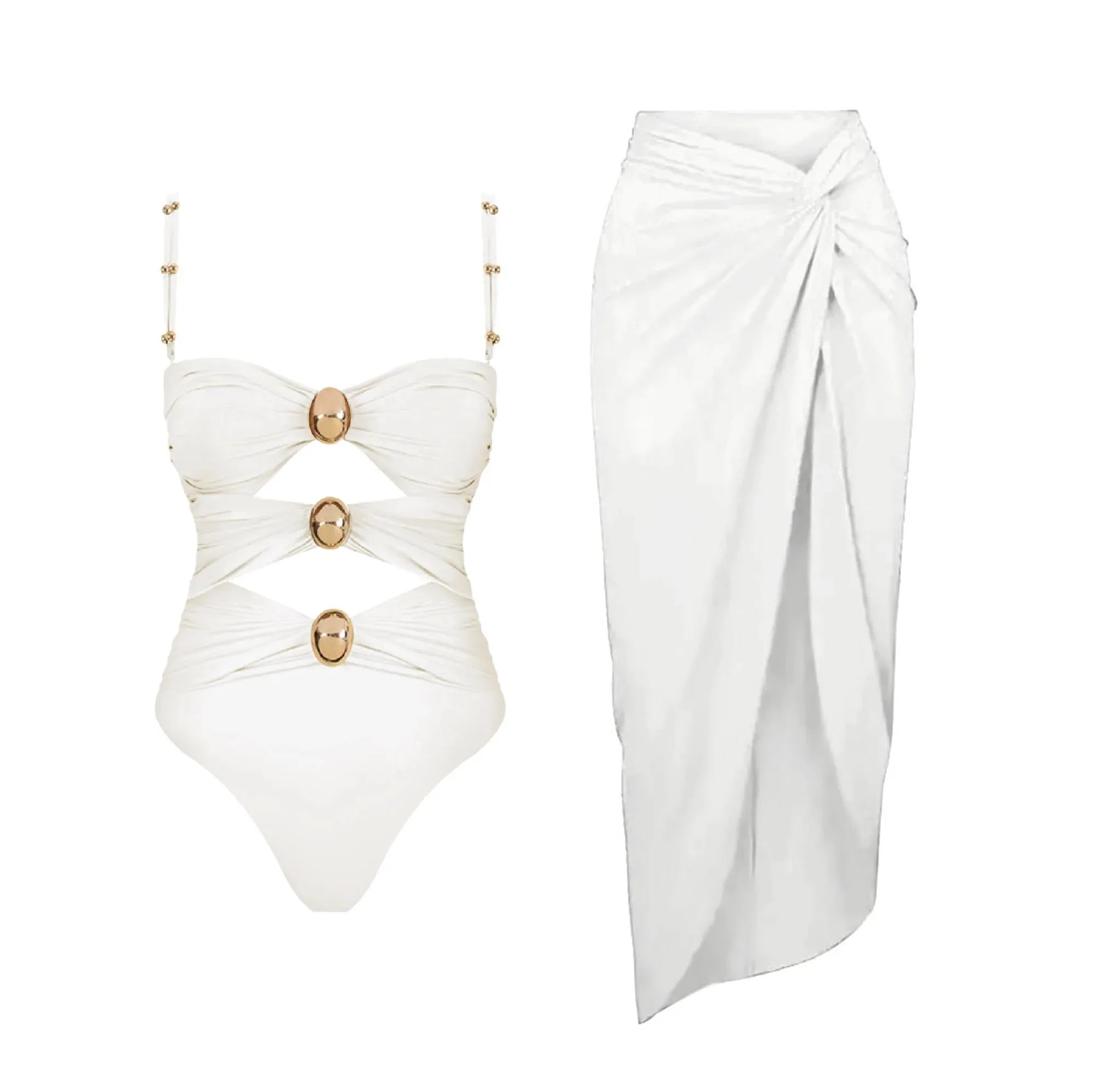 Conjunto de Bañador Bicolor con Detalle Calado y Falda Drapeada Ref. 0570 - Marea Bella Swimwear