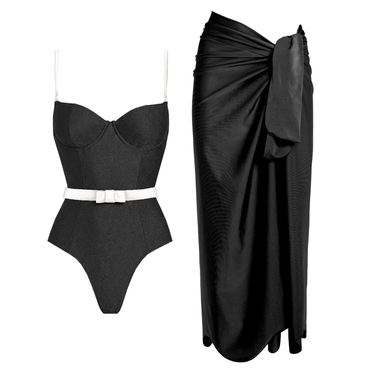 Conjunto de Bañador con Falda Pareo Cruzada Ref. 0596 - Marea Bella Swimwear