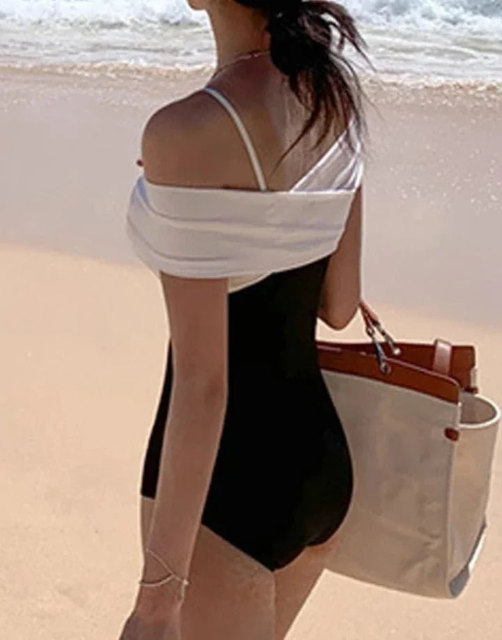 Bañador Bicolor con Tirantes Dobles y Escote Cruzado Ref. 0216 - Marea Bella Swimwear