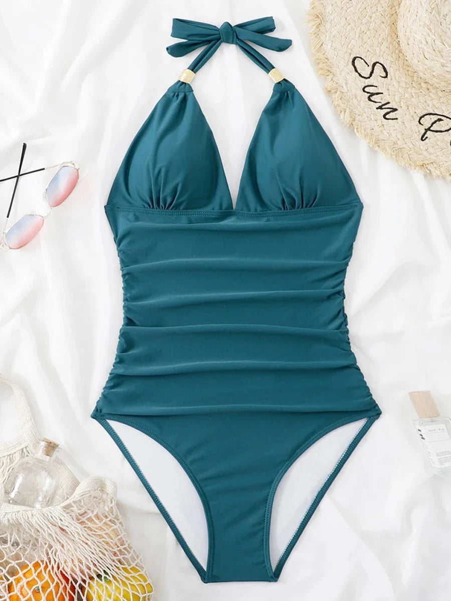 Bañador con Tirantes de Lazo y Detalles Fruncidos Ref. 0461 - Marea Bella Swimwear