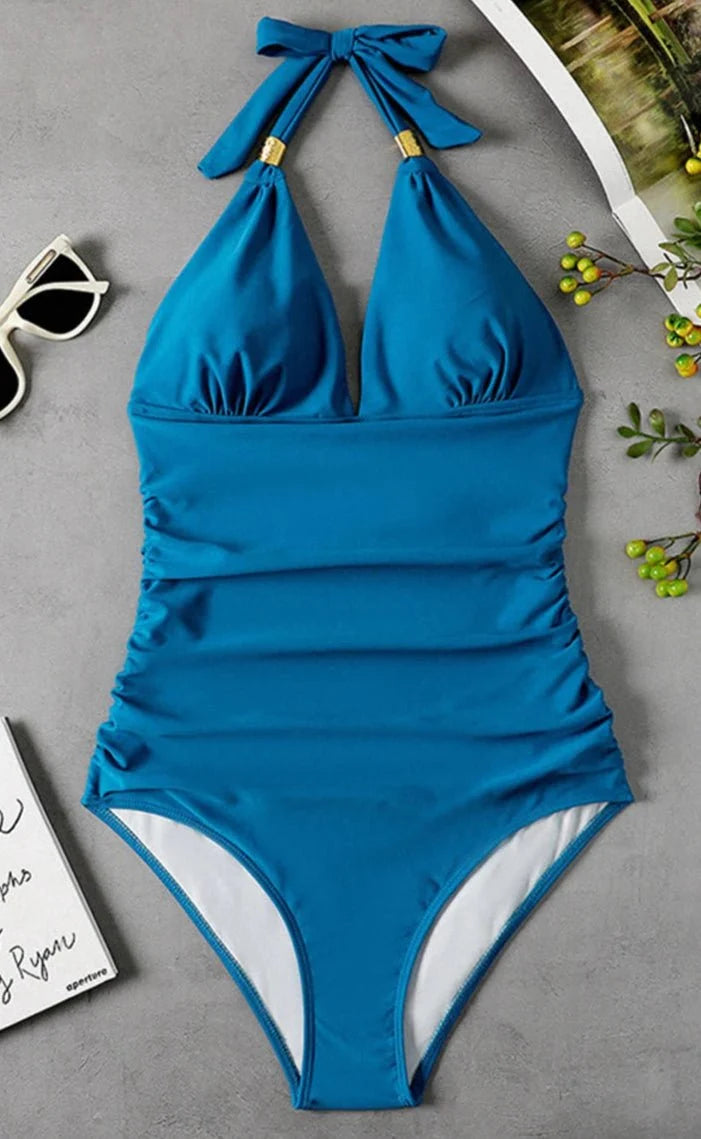 Bañador con Tirantes de Lazo y Detalles Fruncidos Ref. 0461 - Marea Bella Swimwear