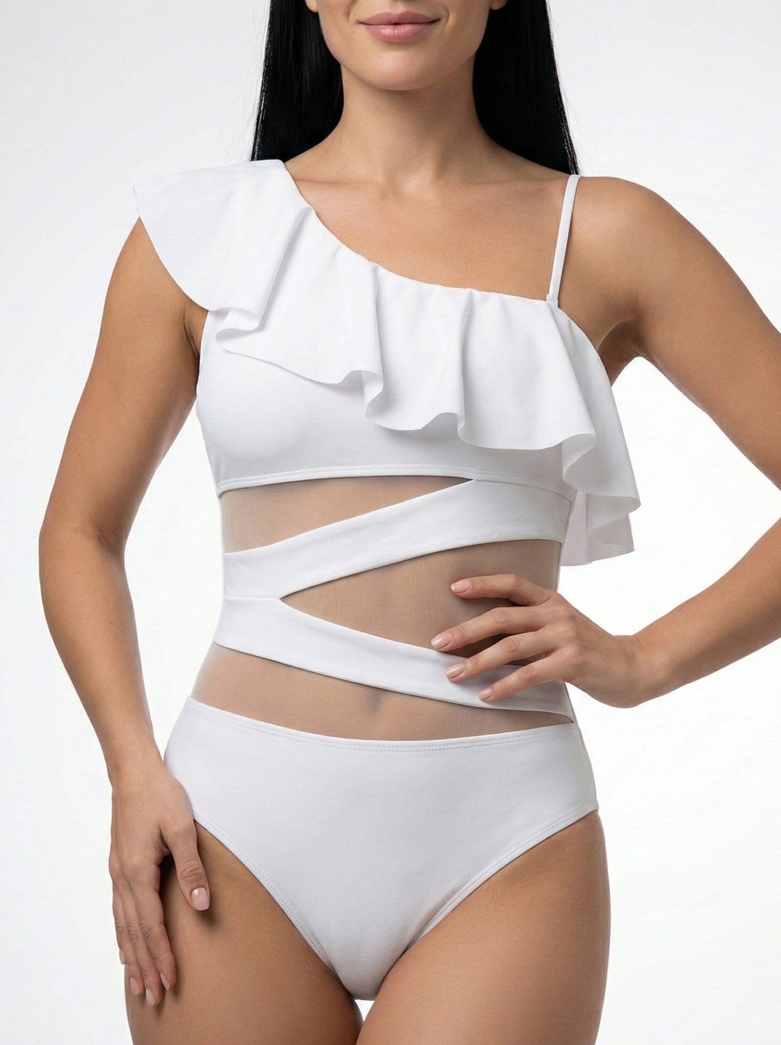 Bañador con Volantes y Detalles Cruzados en Tul Ref. 0777 - Marea Bella Swimwear