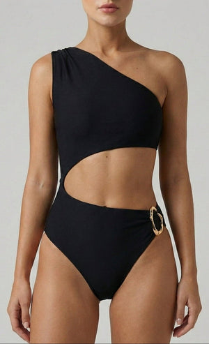 Bañador de Un Solo Hombro con Adorno Dorado Ref. 0773 - Marea Bella Swimwear