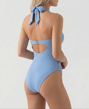 Bañador Halter con Drapeados Laterales y Abertura Frontal Ref. 0696 - Marea Bella Swimwear