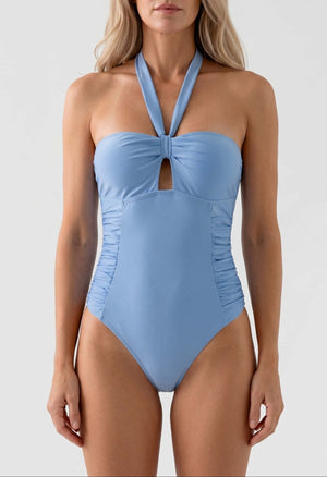 Bañador Halter con Drapeados Laterales y Abertura Frontal Ref. 0696 - Marea Bella Swimwear