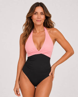 Bañador Cruzado con Escote Halter y Frunce Ref. 0658