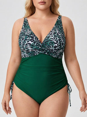 Bañador Plus Size Animal Print con Escote en V Cruzado Ref. 0665 - Marea Bella Swimwear