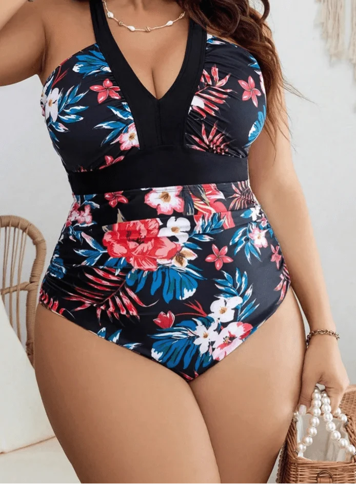 Bañador Plus Size con Estampado Floral y Tirantes Regulables Ref. 0614 - Marea Bella Swimwear