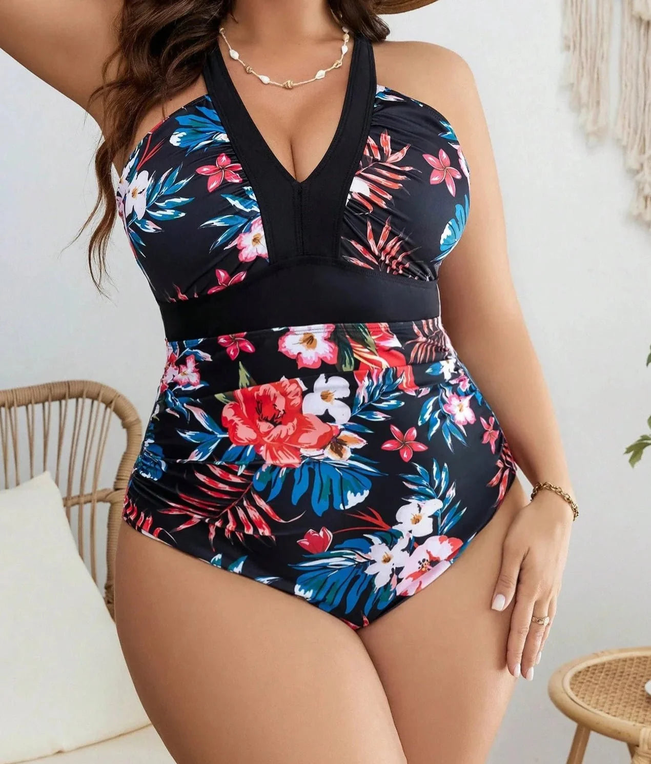 Bañador Plus Size con Estampado Floral y Tirantes Regulables Ref. 0614 - Marea Bella Swimwear