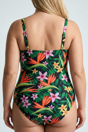 Bañador Plus Size con Estampado Tropical y Tirantes Regulables Ref. 0668 - Marea Bella Swimwear