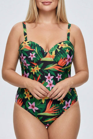 Bañador Plus Size con Estampado Tropical y Tirantes Regulables Ref. 0668 - Marea Bella Swimwear