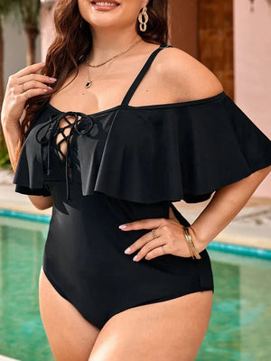 Bañador Plus Size con Hombro Calado y Volante Amplio Ref. 0610 - Marea Bella Swimwear