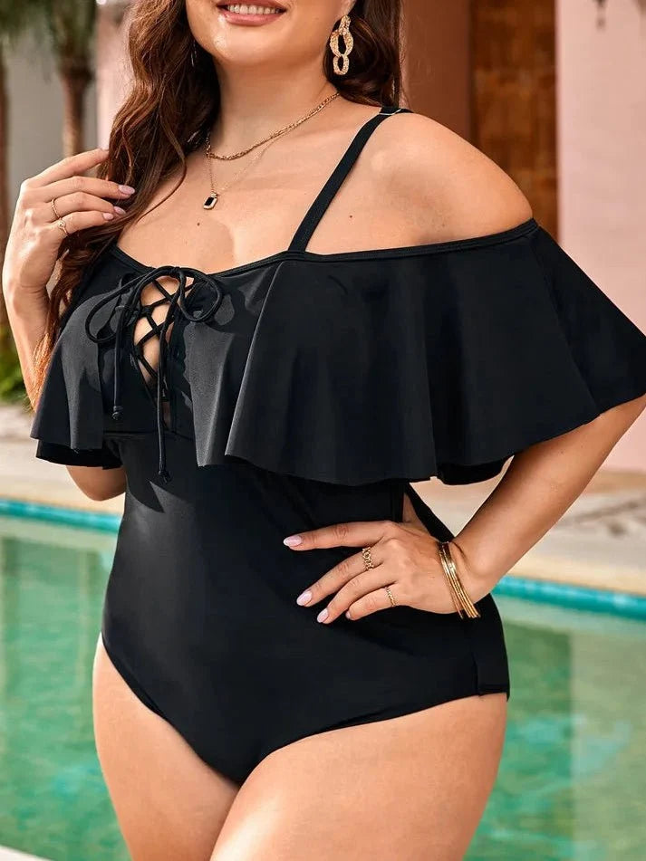Bañador Plus Size con Hombro Calado y Volante Amplio Ref. 0610 - Marea Bella Swimwear