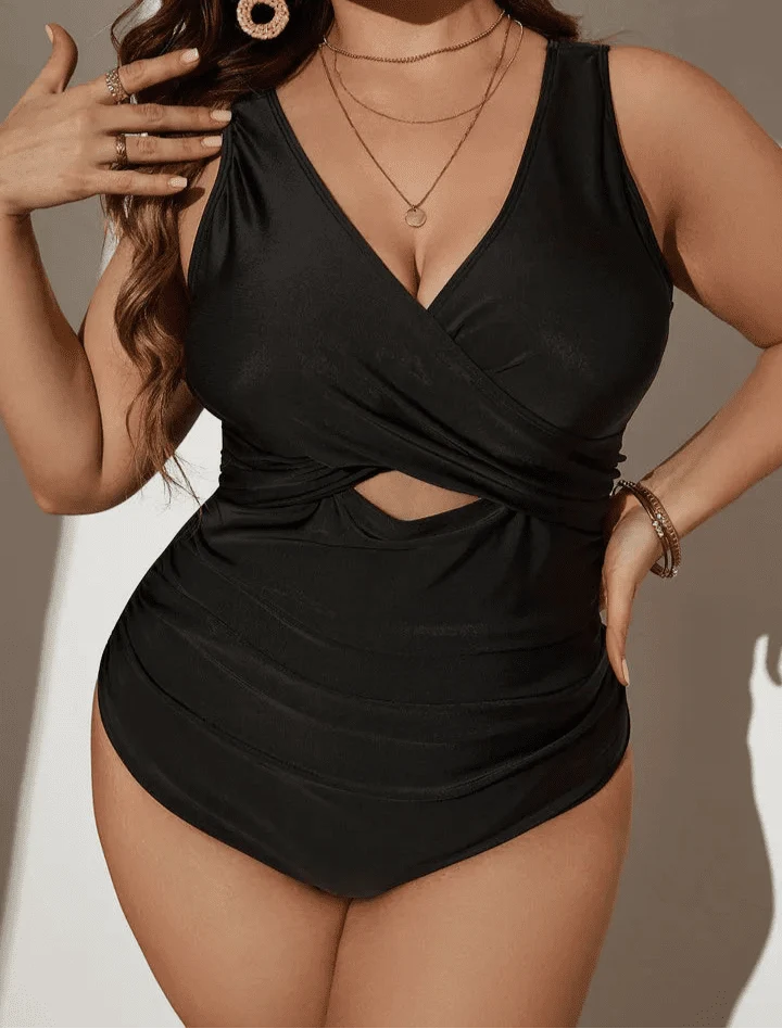 Bañador Plus Size con Superposición Frontal y Efecto Drapeado Ref. 0608 - Marea Bella Swimwear
