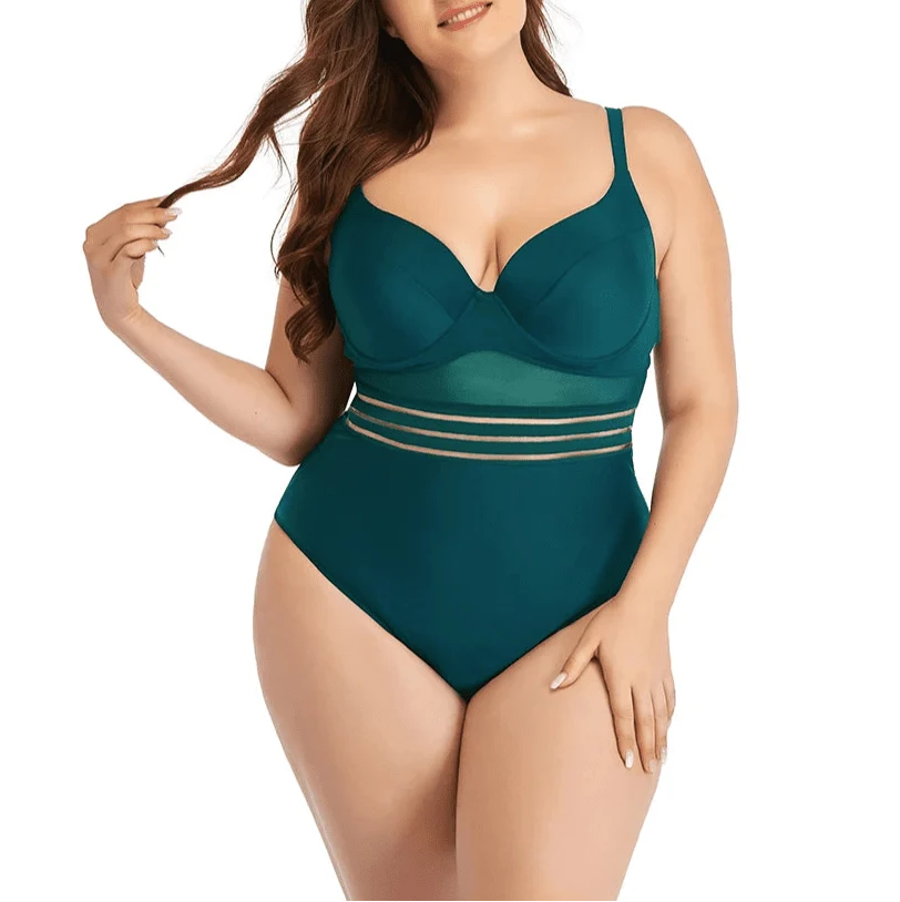Bañador Plus Size con Copa Moldeada y Detalles de Tul Ref. 0604 - Marea Bella Swimwear