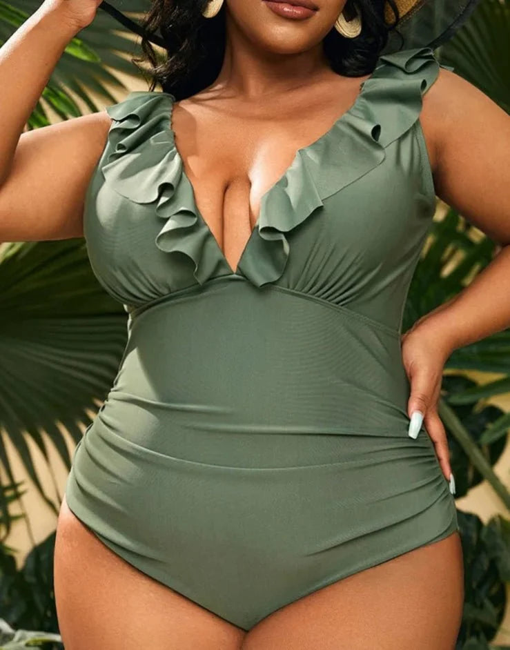 Bañador Plus Size con Volantes y Frunce Lateral Ref. 0609 - Marea Bella Swimwear