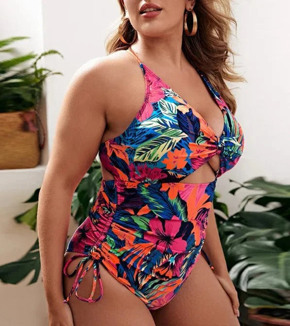 Bañador Plus Size Estampado con Lazo Lateral Ref. 0606 - Marea Bella Swimwear