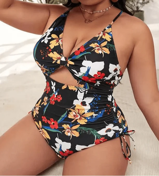 Bañador Plus Size Estampado con Lazo Lateral Ref. 0606 - Marea Bella Swimwear