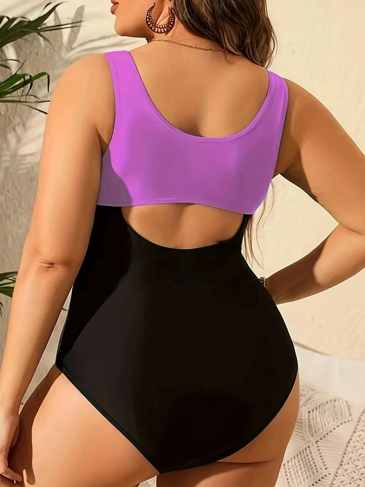 Bañador Plus Size Estilo Deportivo Bicolor con Recortes Ref. 0612 - Marea Bella Swimwear