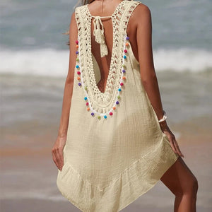 Salida de Playa con Detalle Calado y Apliques Coloridos Ref. 0248 - Marea Bella Swimwear