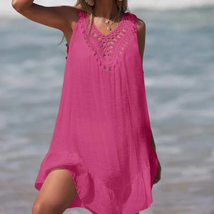 Salida de Playa con Detalle Calado y Apliques Coloridos Ref. 0248 - Marea Bella Swimwear