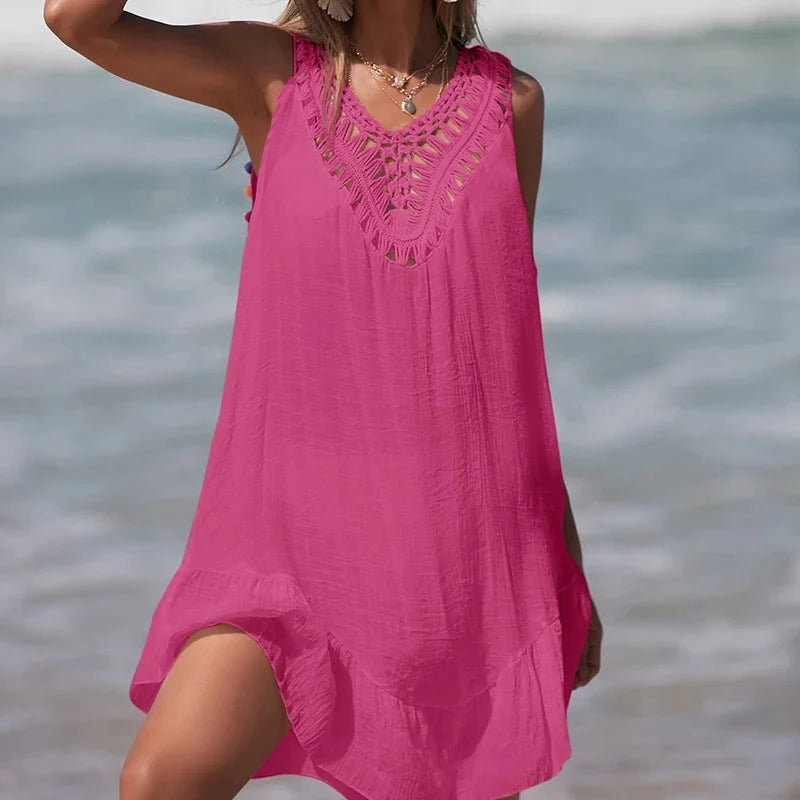 Salida de Playa con Detalle Calado y Apliques Coloridos Ref. 0248 - Marea Bella Swimwear