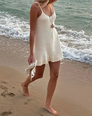 Salida de Playa en Trama Artesanal con Volante Ref. 0371 - Marea Bella Swimwear